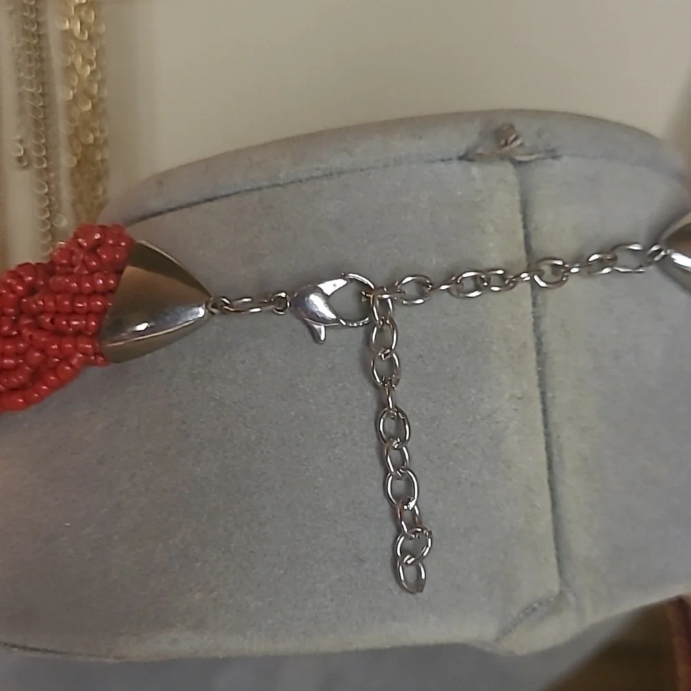 Red Seed Bead Collar Necklace - Picture 2 of 2